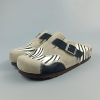 Spring Cow Suede Boston Clogs Mules Sandals Women Slippers Genuine Leather Outdoor House Slip On Cork Slippers Mixed Color