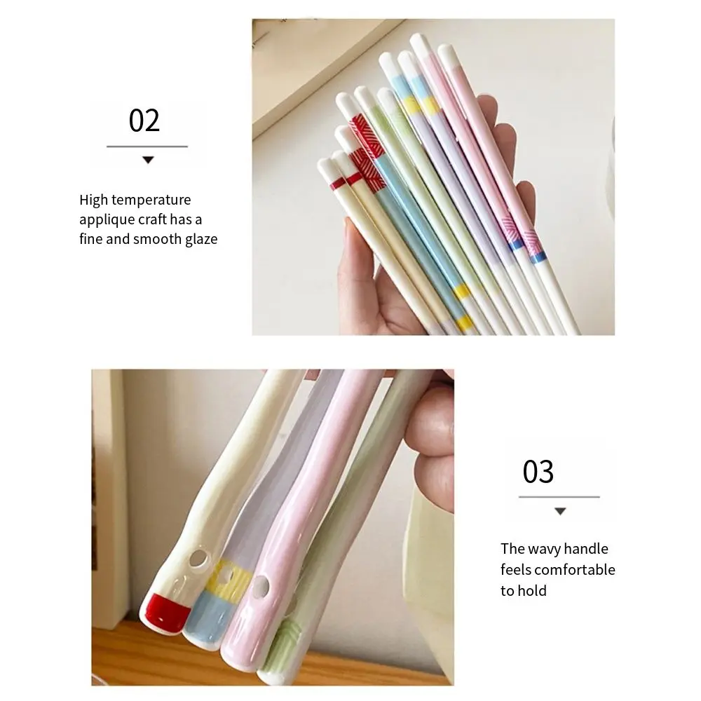 5 Pcs Macaron Color Ceramic Chopsticks Gift Box Kawaii INS Chopsticks Spoon Set Non-slip Anti Mildew Chinese Tableware