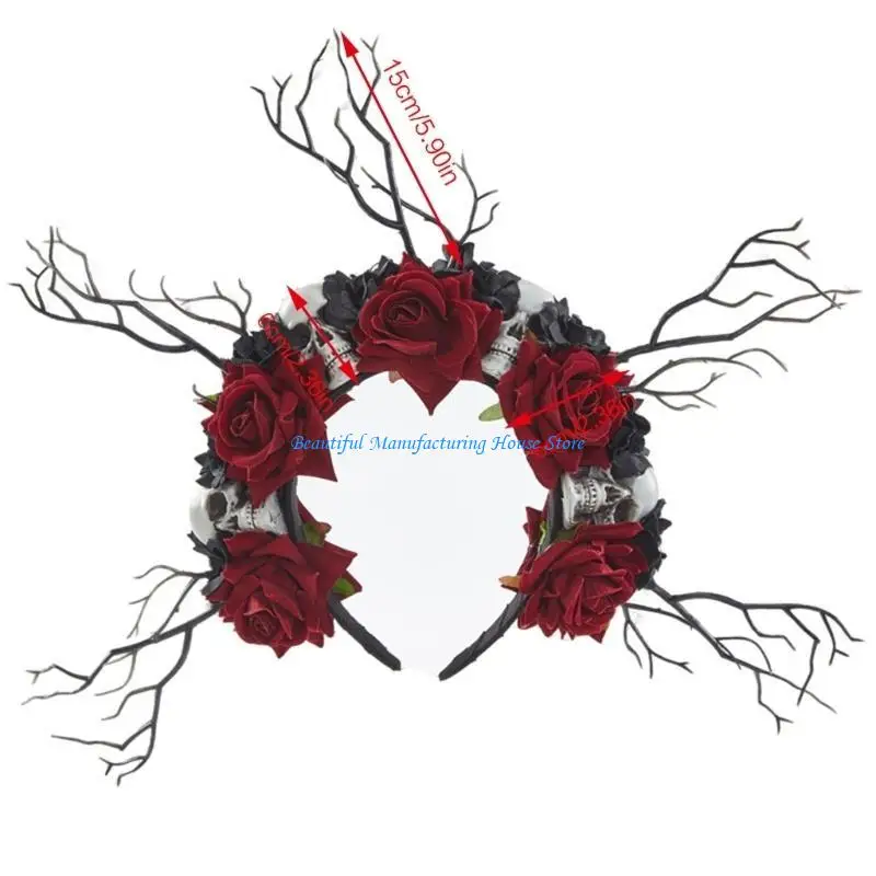 E56A Goth Flower Crowns For Women Tree Branch Headband Gothic Skull Headband