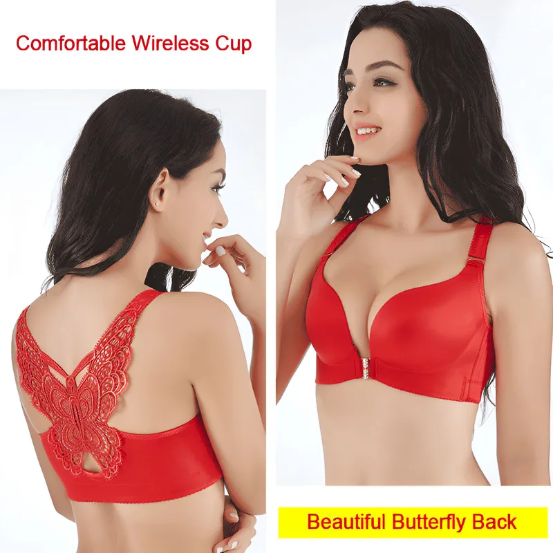 Large size ABCDE cup smooth bra 💓Front buckle beautiful back 💓Concentrated bust sexy no steel ring 💓Beautiful back fat