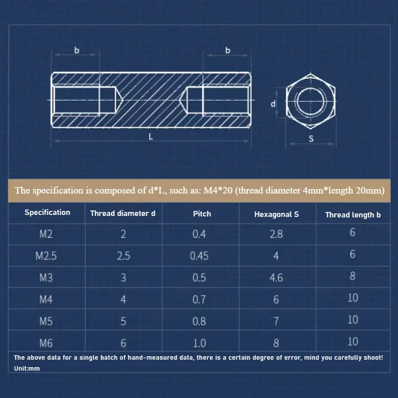M2 M2.5 M3 M4 M5 M6 Brass Double-Through Copper Post Hexagonal Copper Post PCB Motherboard Spacer Nut Hollow Post