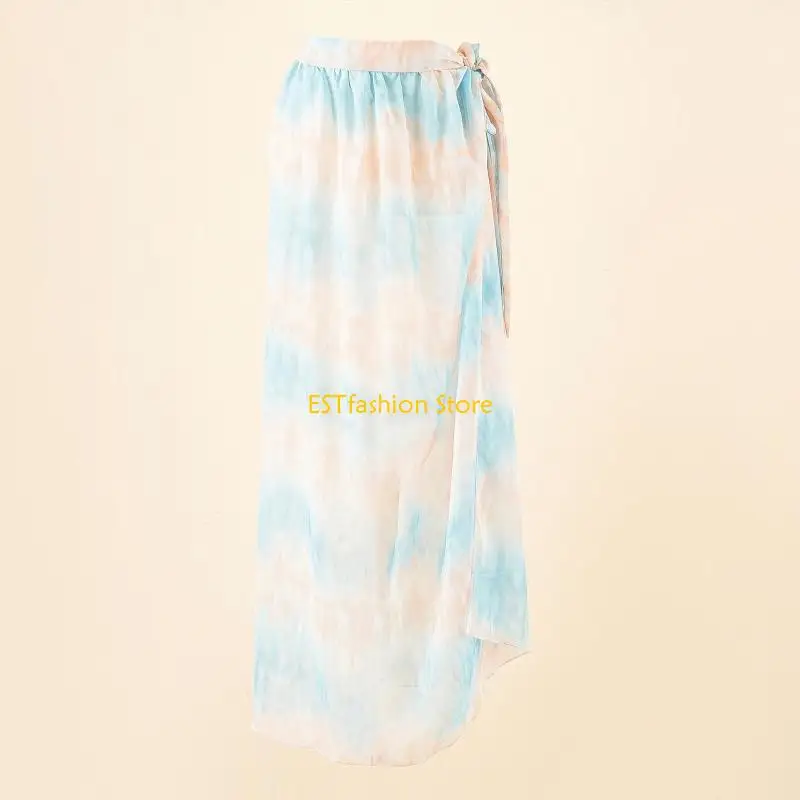 Y5GC Women Beach Sarong Swimsuit Cover Up Boho Leopard Print Tie Waist Split Wrap Long Skirt Sheer Scarf