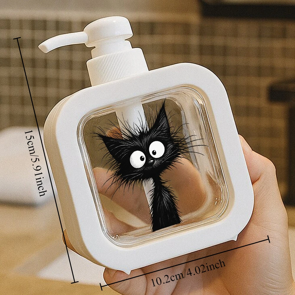 Cartoon Black Cat Print Refillable Soap Dispenser, Transparent Pump Hand Lotion Bottle For Bathroom Kitchen