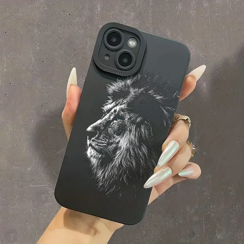 Lion Pattern Phone Case For iPhone 16 15 14 13 12 11 Pro Max XS XR 7 8 Plus SE 2022 Shockproof Matte Soft Silicone Bumper Cover