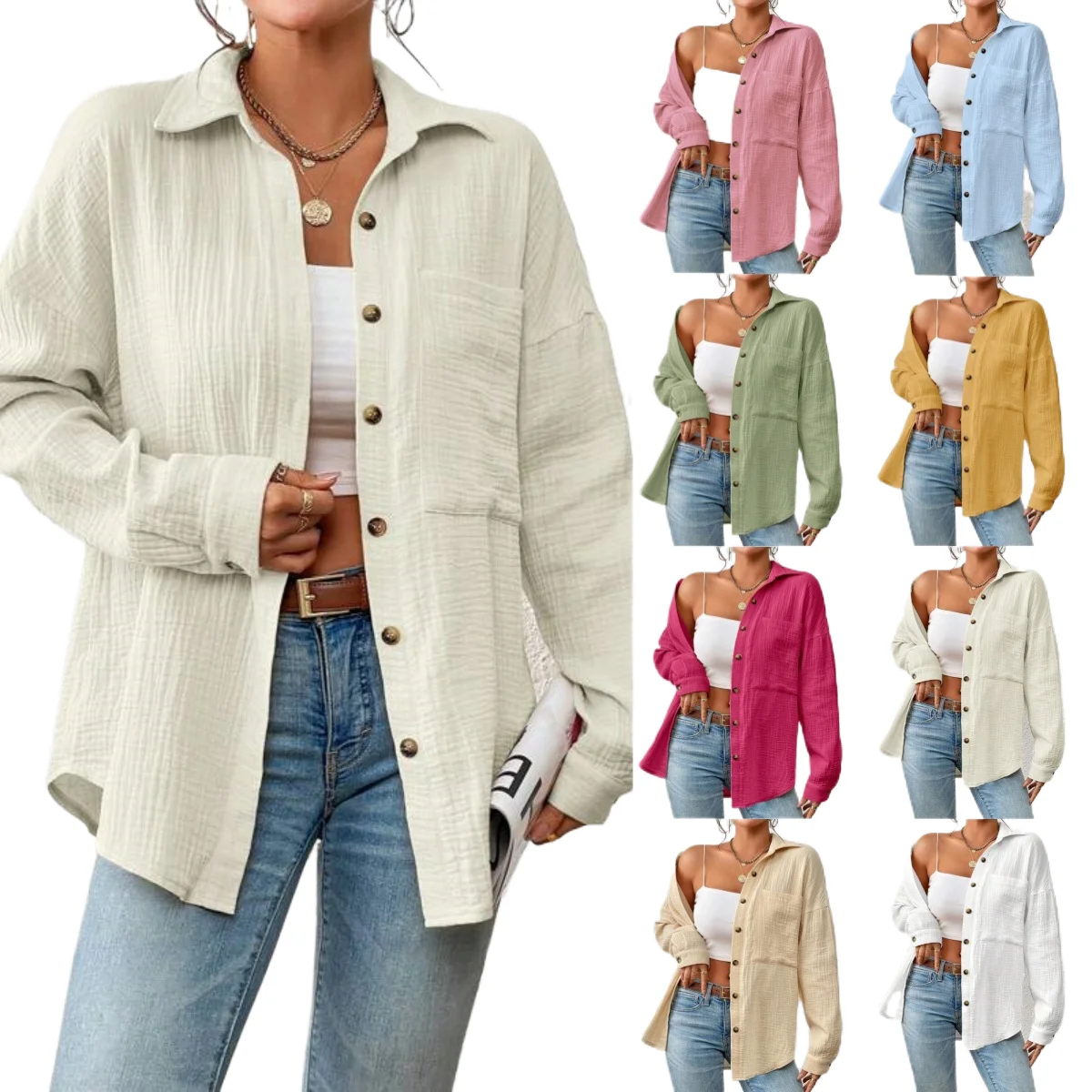 

Solid Casual Loose Shirts For Women 2024 Autumn Vintage Women's Oversized Shirts And Blouses Fashion Elegant Youth Female Tops