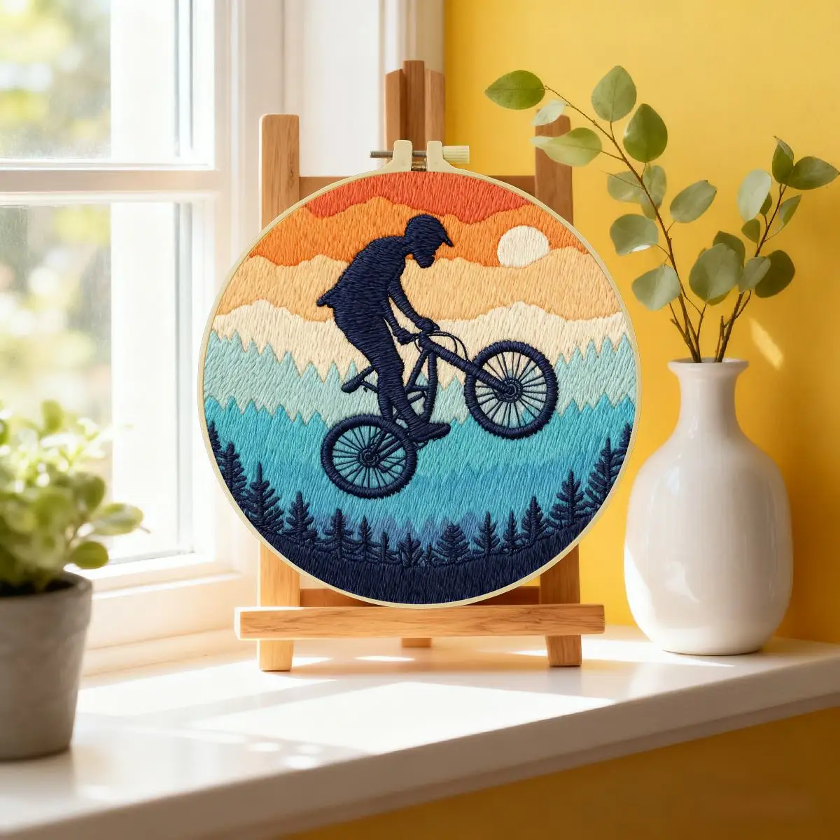 1 Stück 20X20CM/15X15CM 7,87/6,3 Zoll Fahrrad-Challenge Stickerei-Starter-Kit DIY-Kit DIY-Stickerei-Set Handarbeiten Heimdekoration – Detail 1