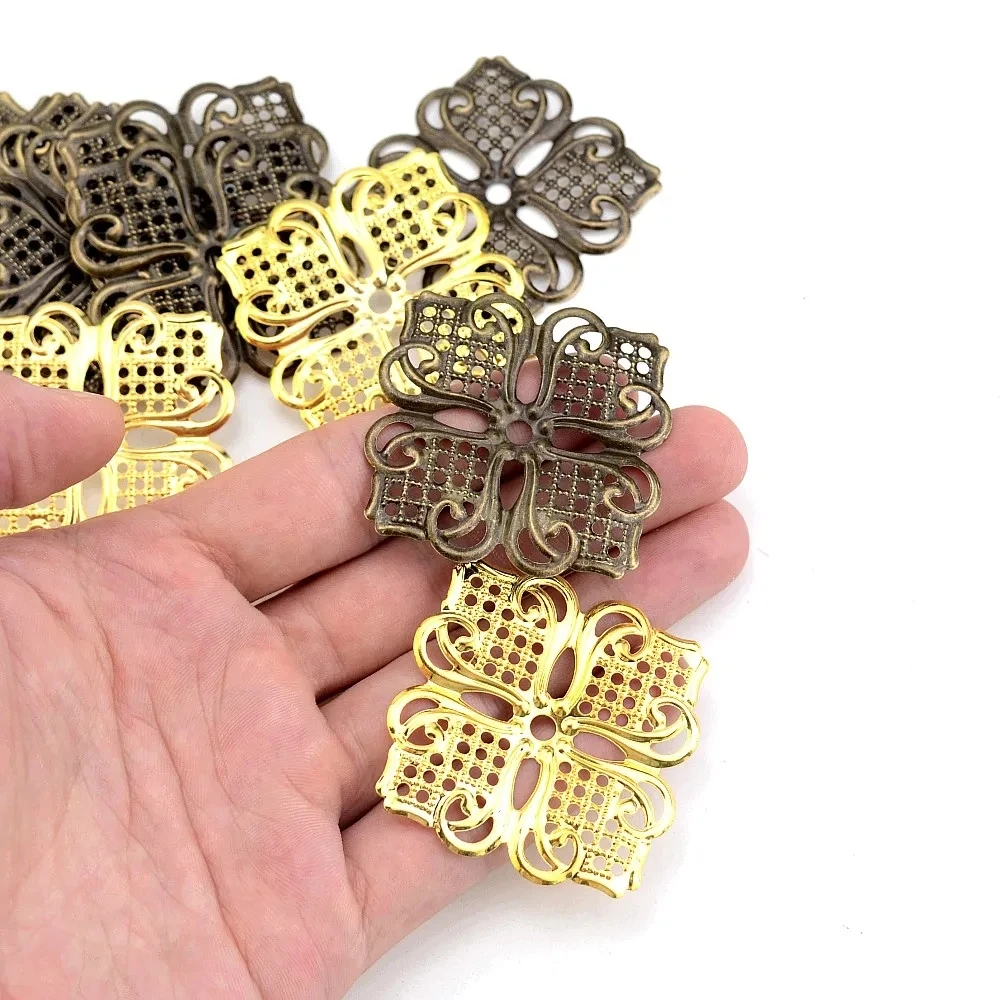 MIAOCHI 15Pcs Bronze Tone Filigree Square Flower Wraps Connectors Metal Crafts Gift Decoration DIY 46x46mm