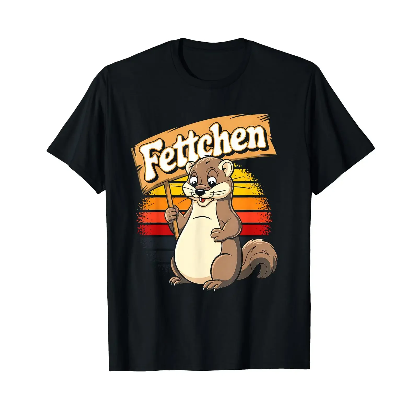 Fettchen Funny Fat Ferret T Shirt black S vintage Washed homme Slightly Top For Everyday Wear Comfortable graphic Casual