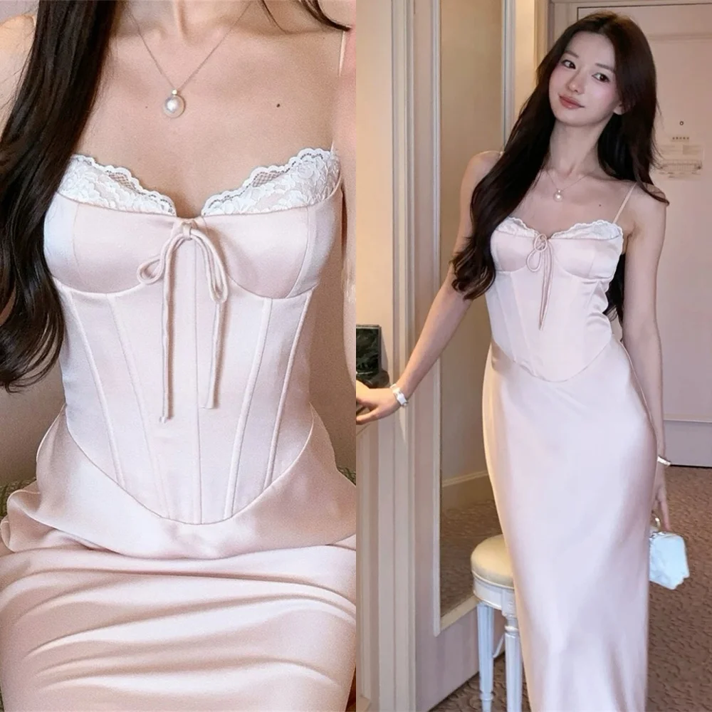 

Customized Sparkly Pink Satin Evening Dress Luxury Strapless Spaghetti Straps Homecoming Dresses Fashion Special Occasion Gowns