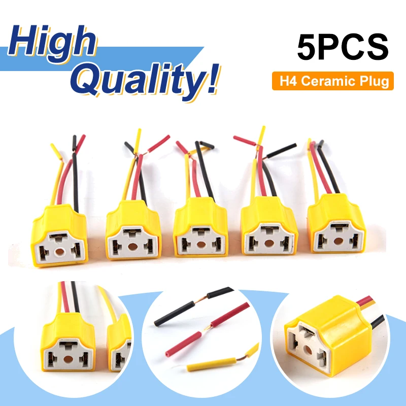 5Pcs Car Headlight Ceramic Socket Connector H4 Ceramic Plug High Temperature Wiring Harness Plug Adapter H4 Socket