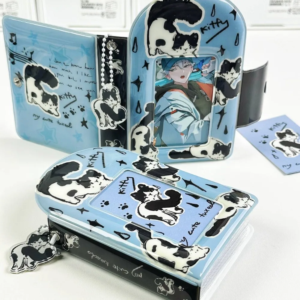 

Cow Cat Cover Hollow Card Bag Three Inch One Palace Grid Card Book Star Chasing Small Card Storage Book Certificate Bag PU