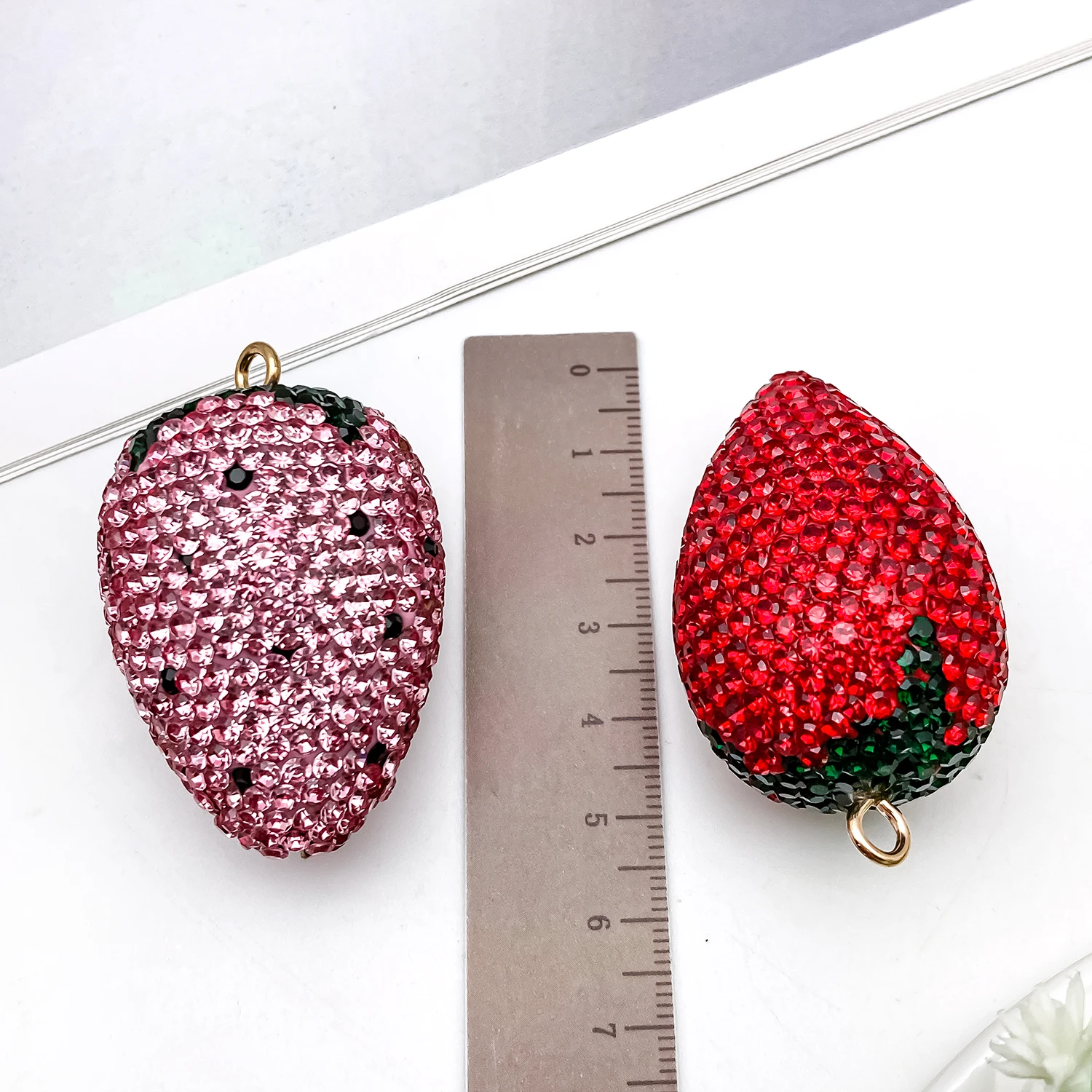 2pcs 51x31mm red/pink large clay full-drilled strawberry charms pendant, suitable for DIY necklace earrings pendant accessories
