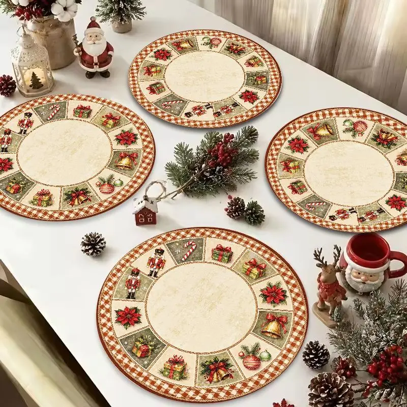 VIKAMA Red Nutcracker Border Round Placemat, 3 Designs, Table Mat for Kitchen Dining Party