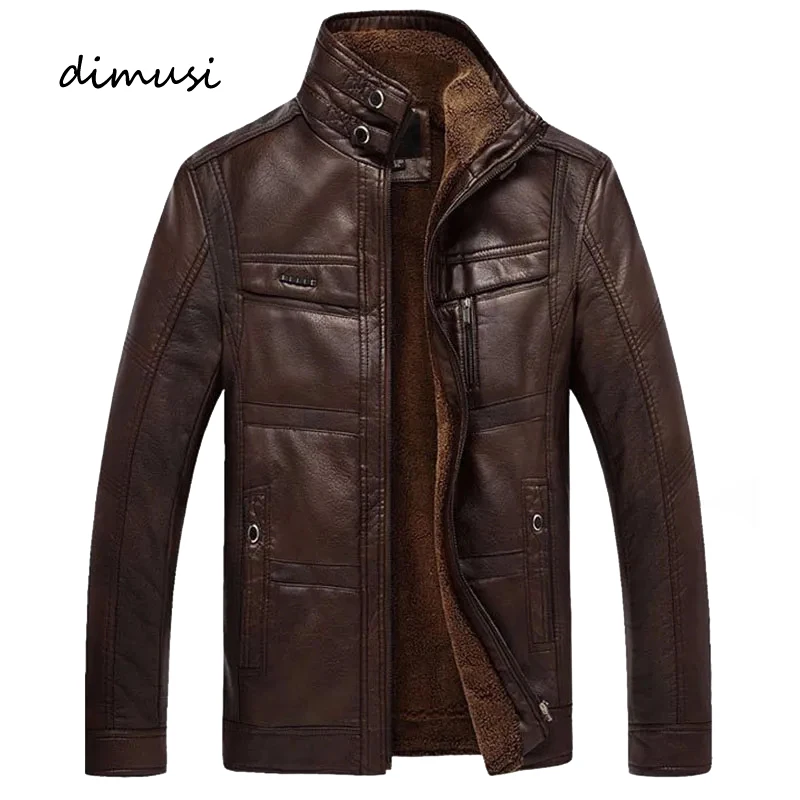 DIMUSI-chaqueta de cuero para hombre, abrigo grueso y cálido con cuello levantado, ropa térmica informal de invierno, 5XL