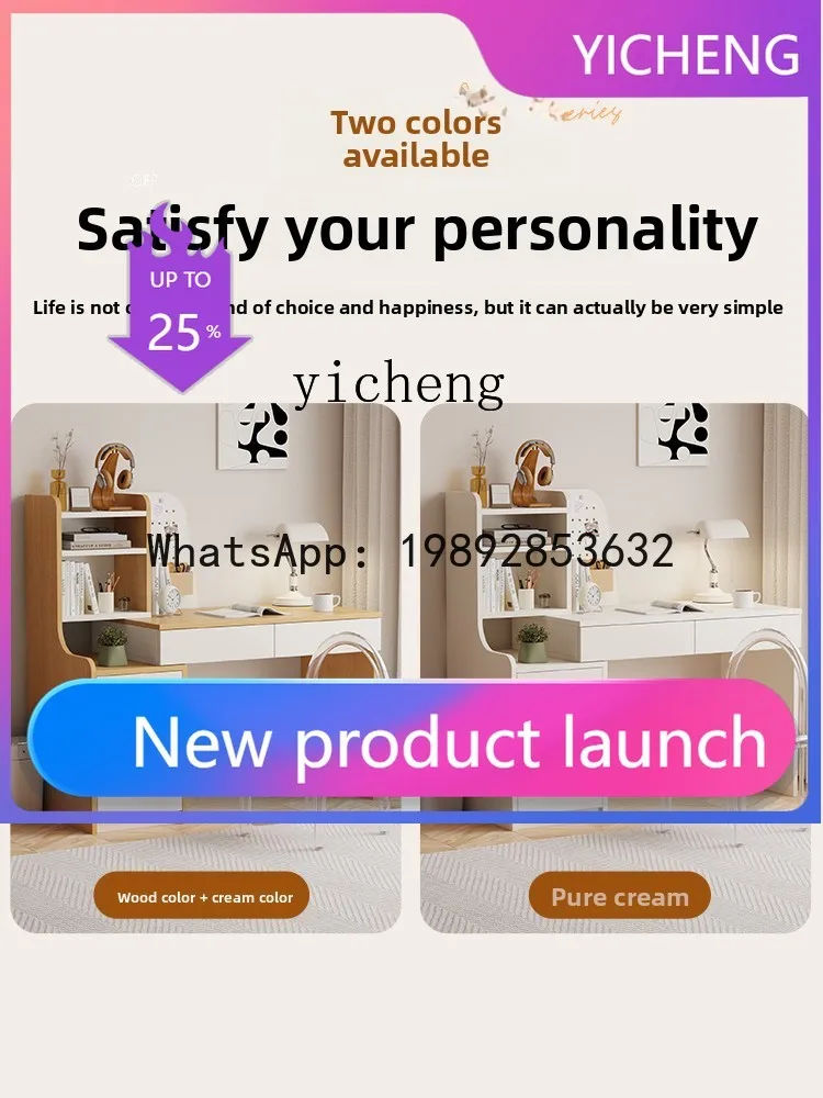 

Computer Desk with Bookshelf and Dressing Table Integrated for Small Spaces