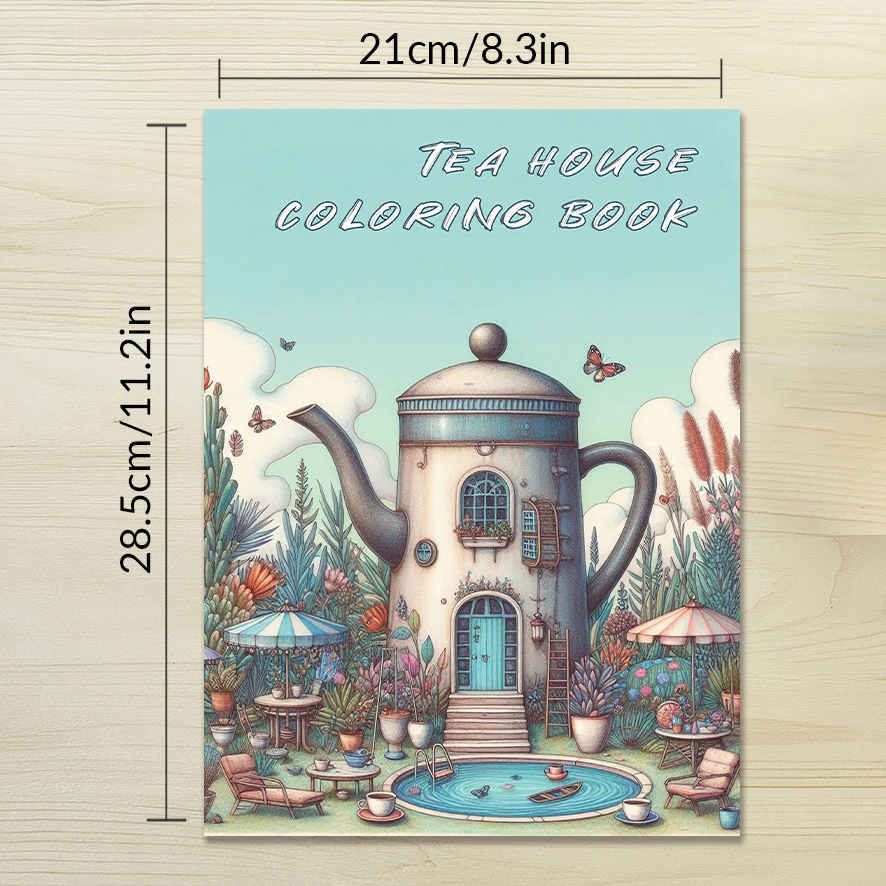 كتاب تلوين - 8.3 × 11.2 بوصة 32 صفحة كتاب تلوين بيت إبريق الشاي - هدية مثالية للعائلة أو الأصدقاء