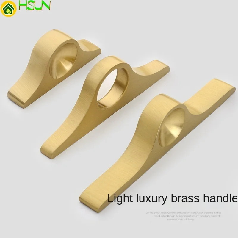 

New Chinese cabinet door handle brass modern simple drawer cabinet wardrobe pure copper handle gold North style