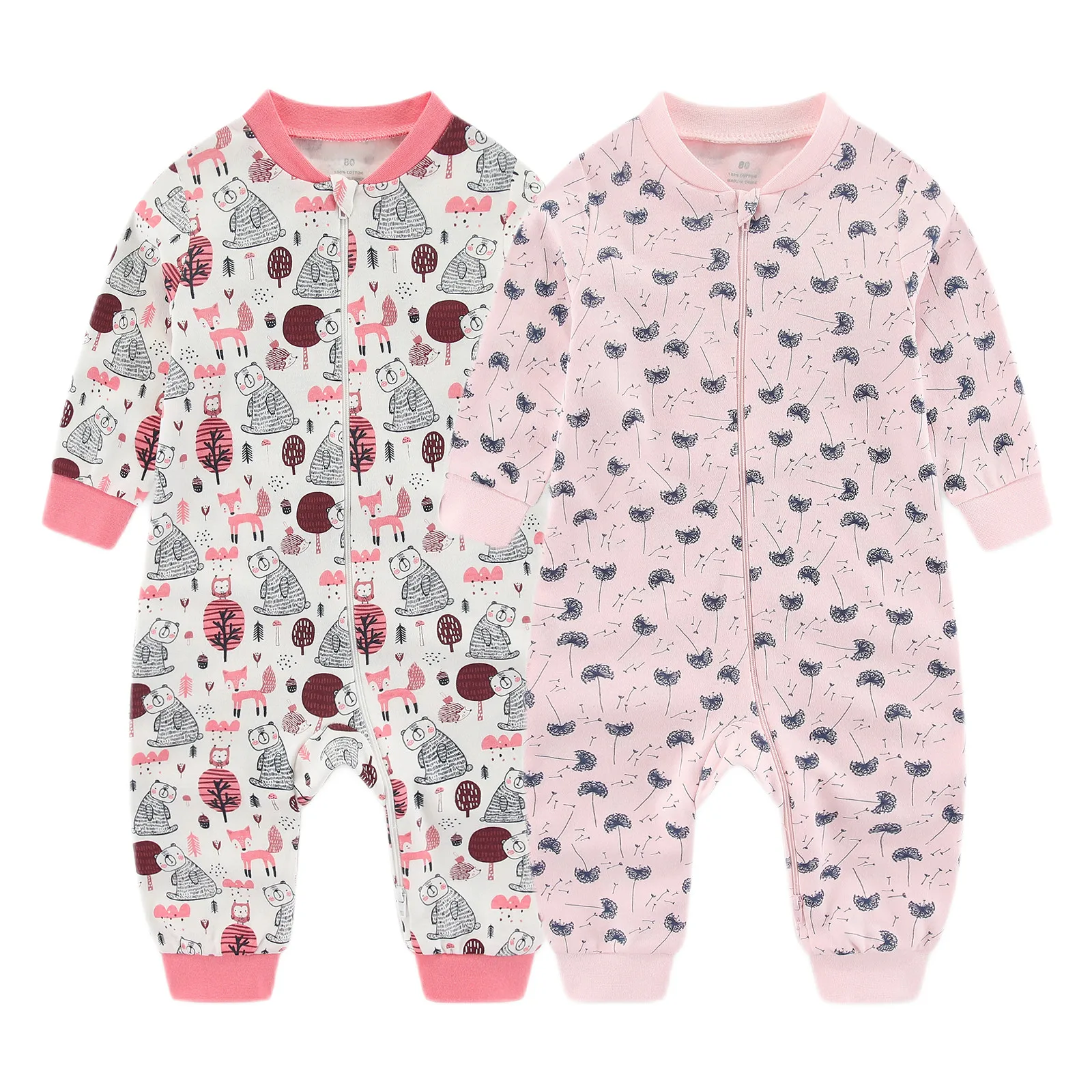 2-Piece Cartoon Unisex Baby Jumpsuits 6-24M Baby Boy Girl Rompers Long Sleeves Infant Zipper Sleeping Clothes