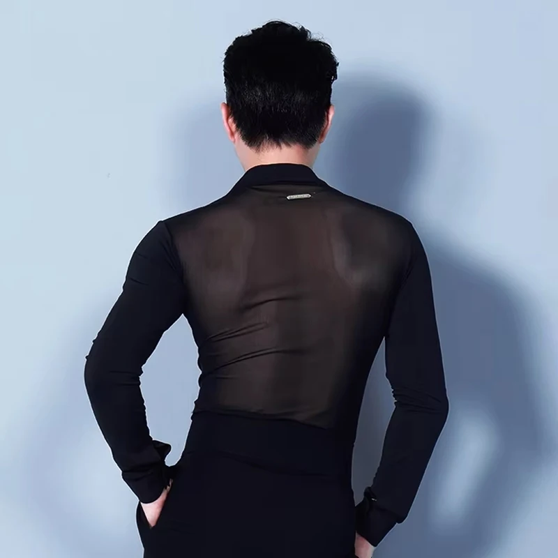 Latin Dance Herenkleding Lange Mouw Zwart Shirt Mannelijke Ballroom Tango Dansen Outfit Wit Tops Volwassen Latin Training Wear 7681