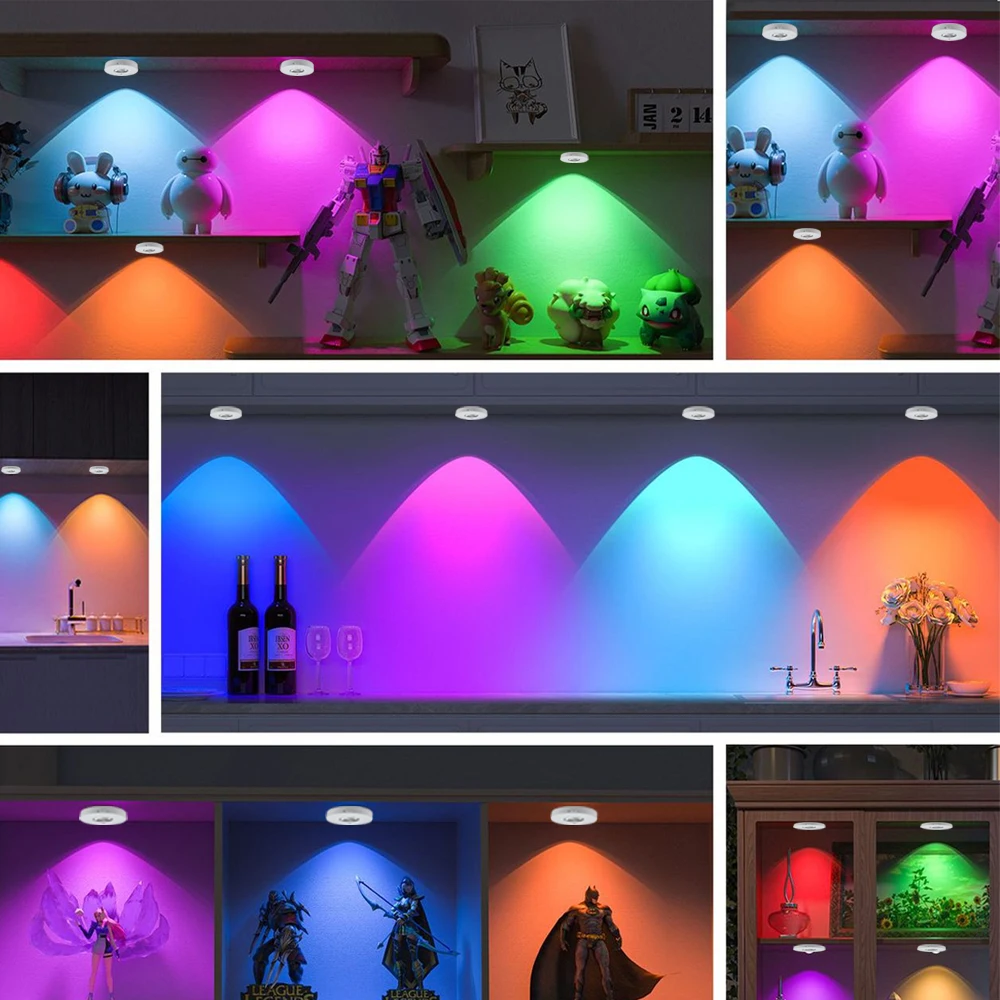 Imagem -06 - Usb Recarregável Led sob a Luz do Armário Lâmpada de Olho Grande Redonda Luz Noturna Multicolor Lâmpada de Armário Rgb com Controle Remoto Novo