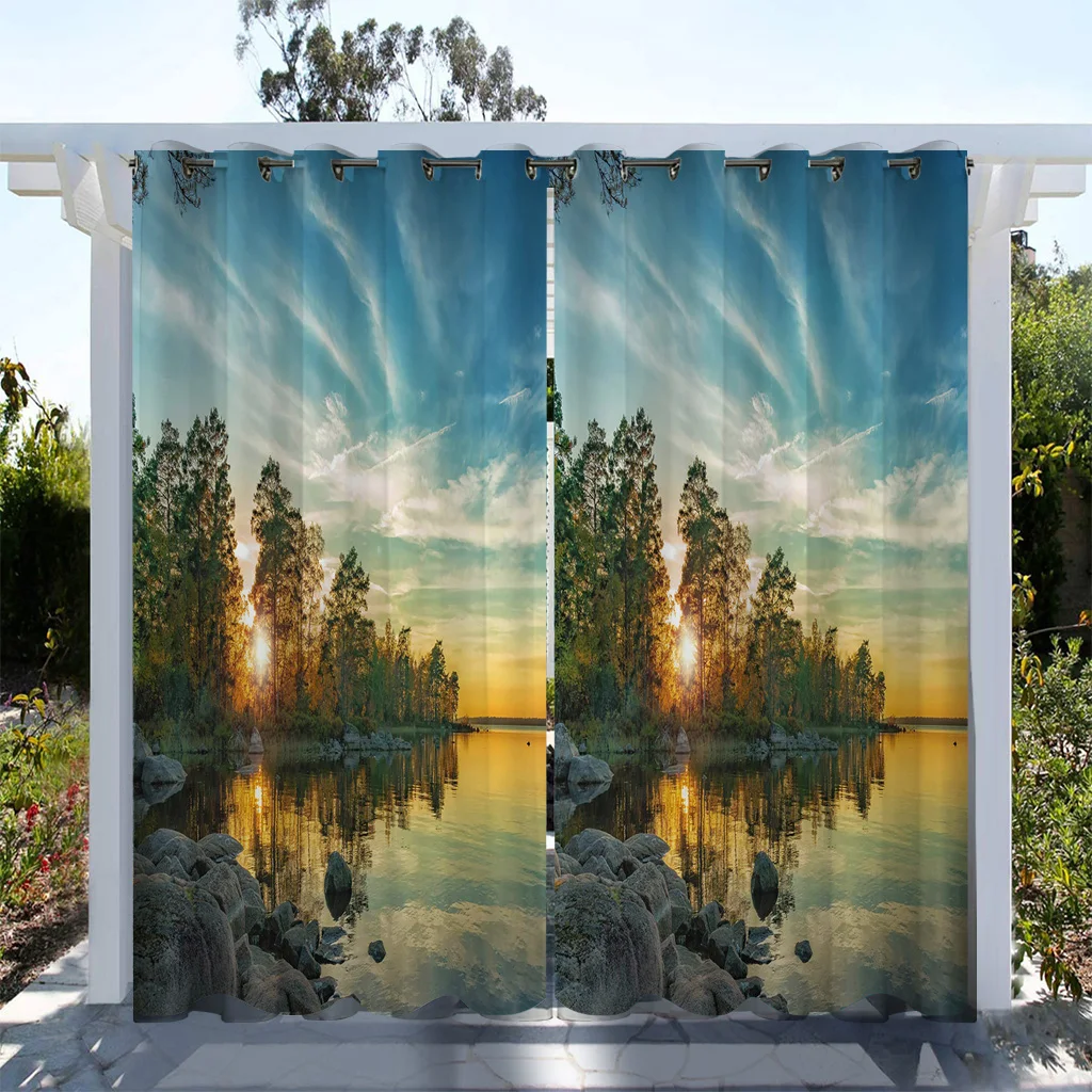 1 pc, Landscape Forest Printed Waterproof Outdoor Curtains for SunProtection and Decoration in Living Room, Bedroom, andKitchen