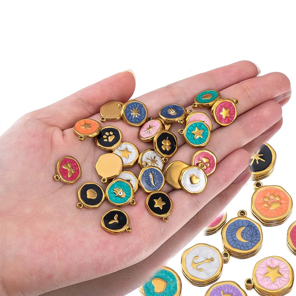 

8pcs Stainless Steel Enamel Crescent Moon Star Necklace Pendants Colorful Charms For DIY Jewelry Making Accessories Wholesale