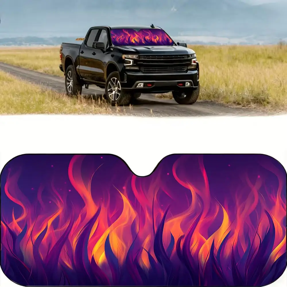

Flame Print Sun Visor Reusable Aluminum Foil UV Protector Heat Three-layer Insulation Windshield Sunshades