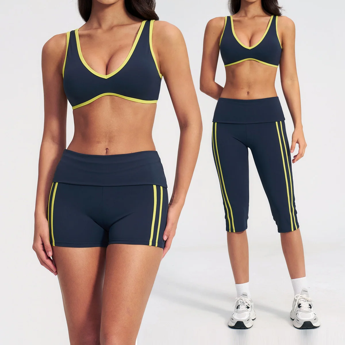 Yoga Set 2 Pieces Women's Tracksuit Workout Clothes Sportswear High Waist Mid-length Pants Fitness Bra Sports Suit Gym Clothing