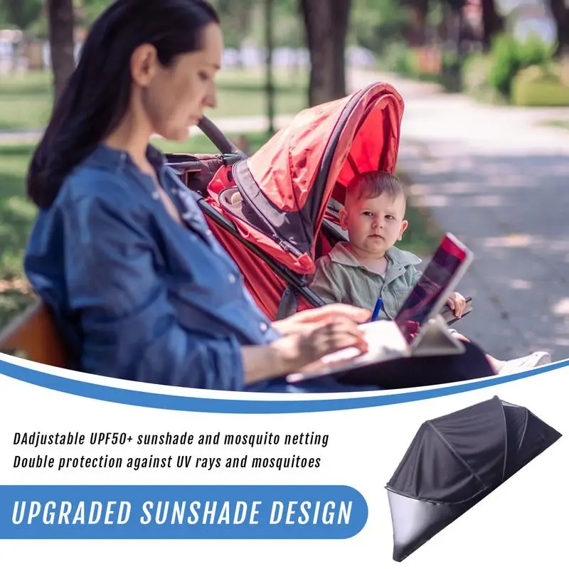 Stroller Cover For Sun UPF50 Stroller Gnat Mesh Net Canopy Breathable Two-Way Zipper Bassinet Attachment For Outdoor Hot Weather