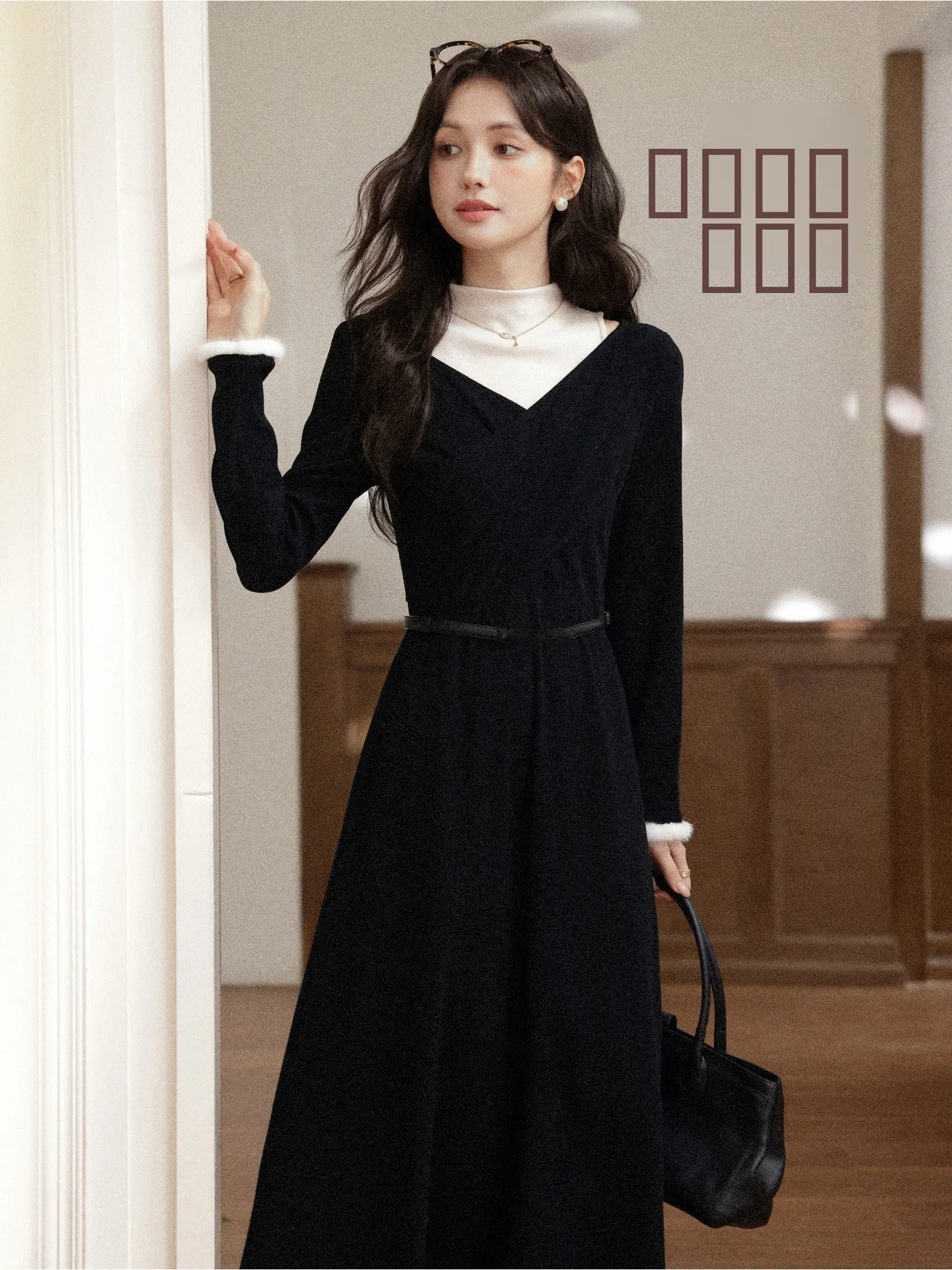 

Элегантное женское платье с высоким воротником, осенне-зимний дизайн, приталенное, длинное, комфортное, модное.