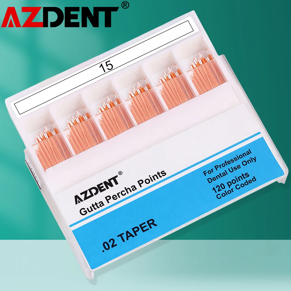 120Pcs Azdent Dental Gutta Percha Points Color Coded Taper 02 Size 15/20/25/30/35/40 Endo Dentistry Tools Laboratory Material