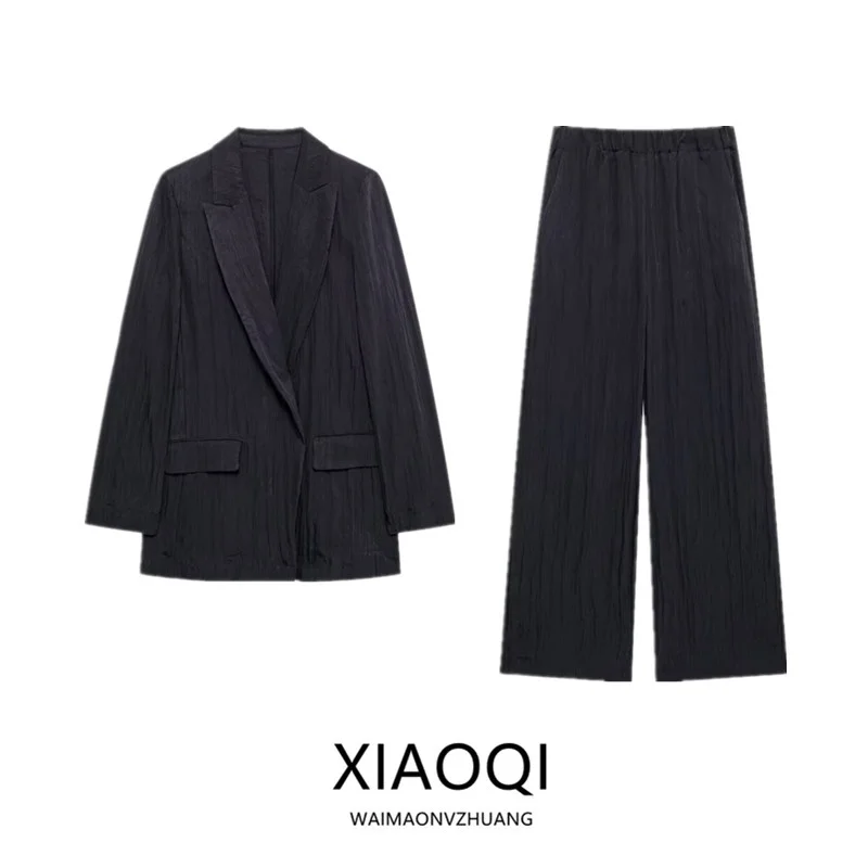

Autumn 2024 Women's Faioned Creased Casual Versatile Wide Leg Pants Suit Jaet New Arrival Ele Sli Ensemble