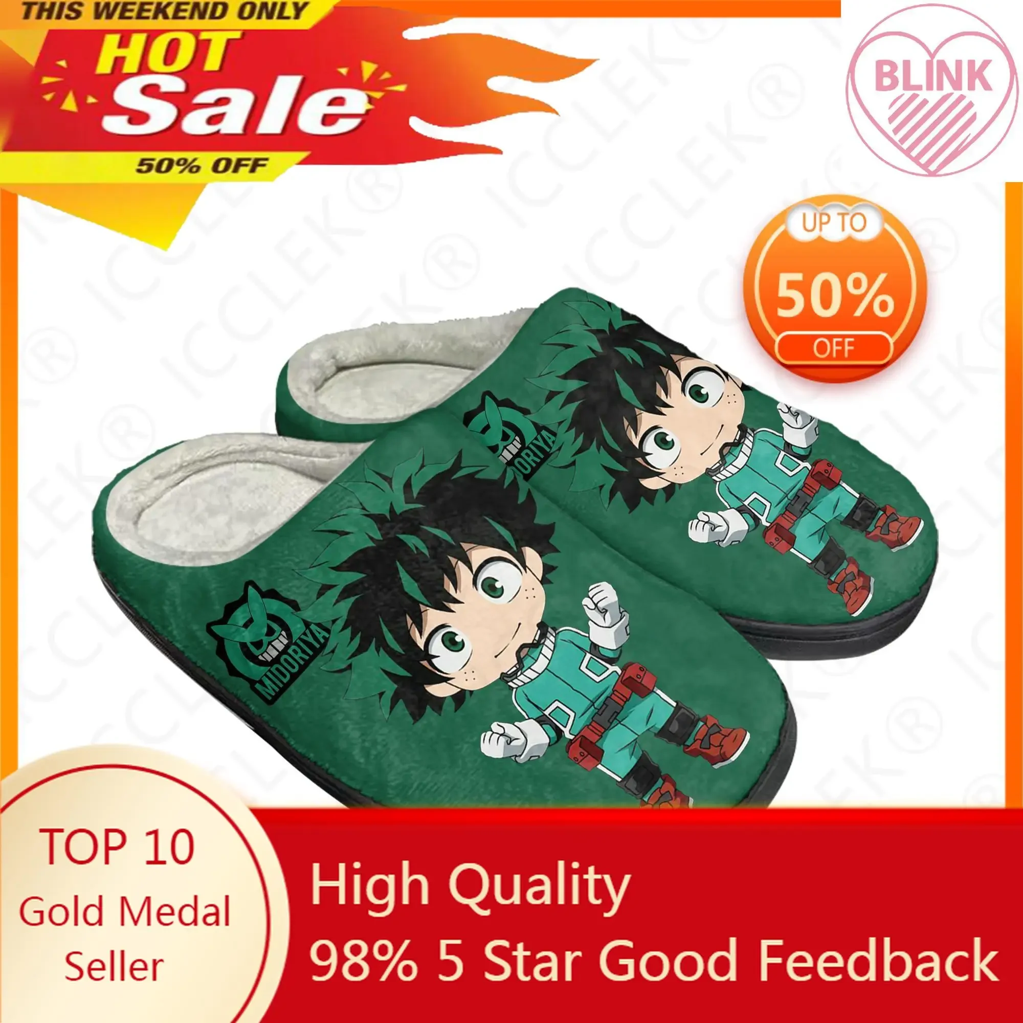 Izuku Midoriya My Hero Academia Home Cotton Custom Slippers Mens Womens Sandals Plush Casual Keep Warm Shoes Thermal Slipper