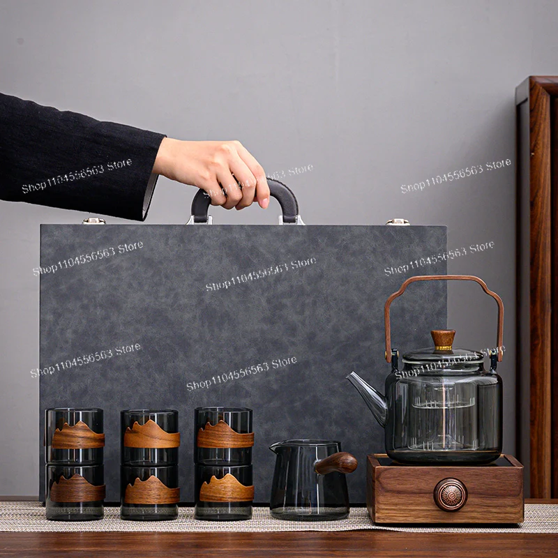 

New Walnut Ceramic Cooker Tea Maker Set, Household Tea Set, Custom Gift Box for Housewarming Presents