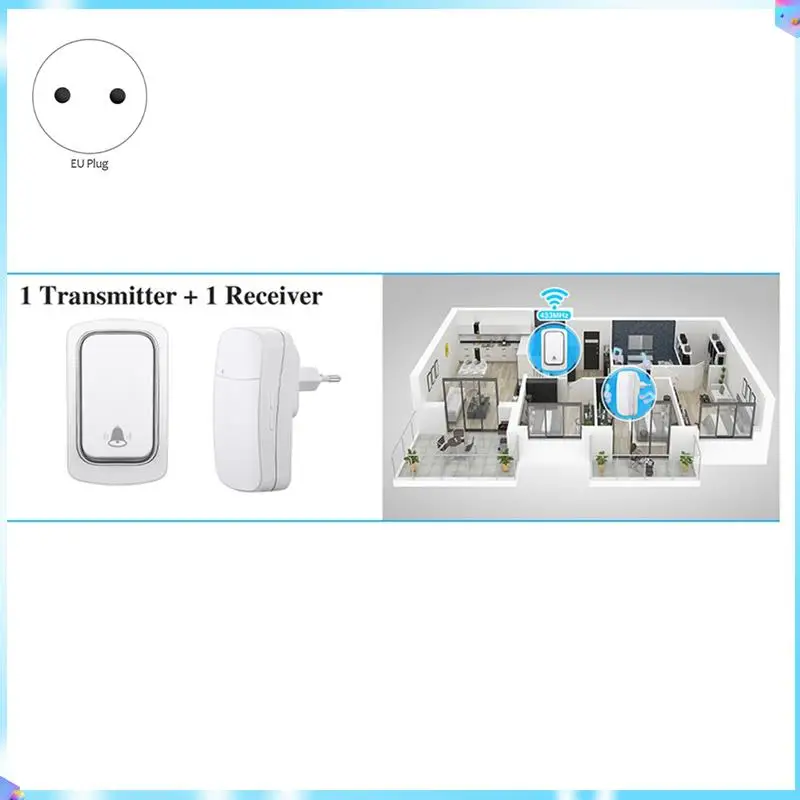 N93R Wireless Doorbell Without Batteries Waterproof Outdoor Kinetic Bell Self-Powered Button EU Plug
