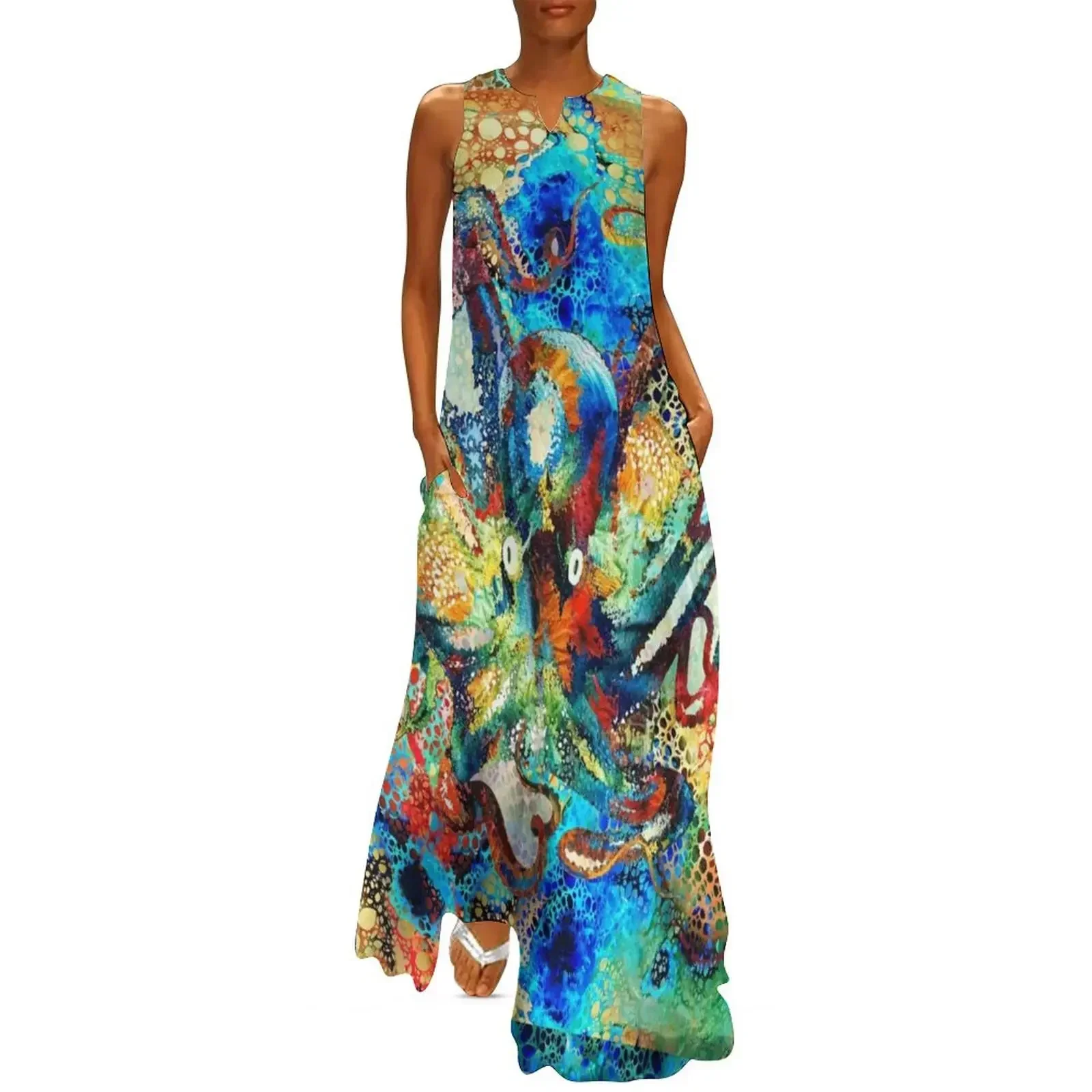 

Octopus Art In Primary Colors by Sharon Cummings Long Dress dress Dress woman evening woman