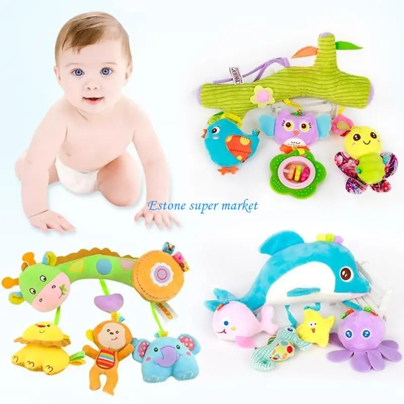 090b pelúcia pendurado chocalhos brinquedo desenhos animados forma animal brinquedos coloridos interativos pai-filho para