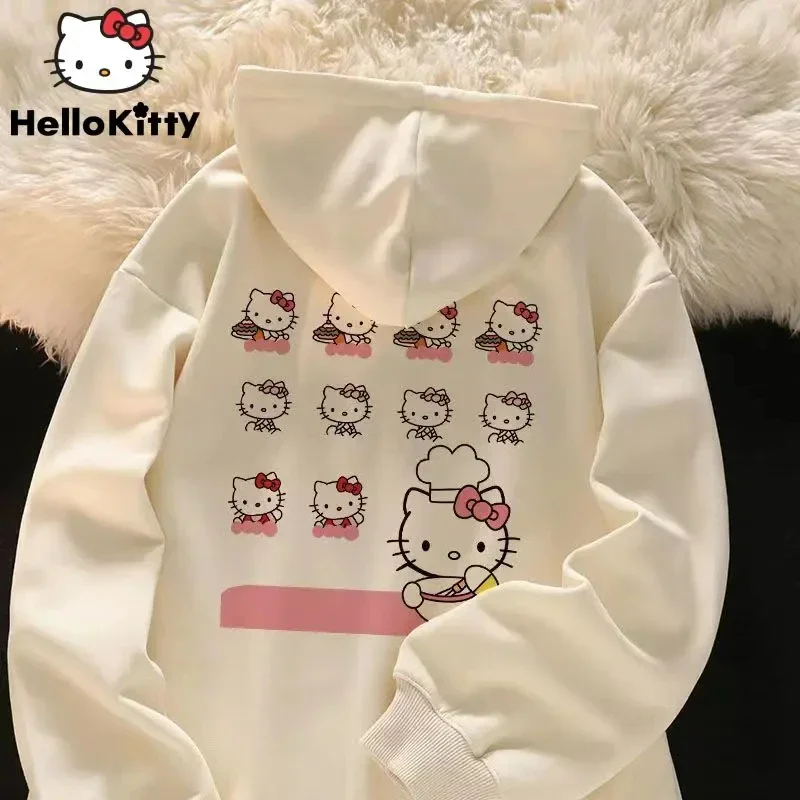 Y2K Women\'s Sweatshirt Cute Kawaii Sanrio Hello Kitty Pattern Hoodie Women\'s Korean Style Autumn and Winter New Warm Loose Top