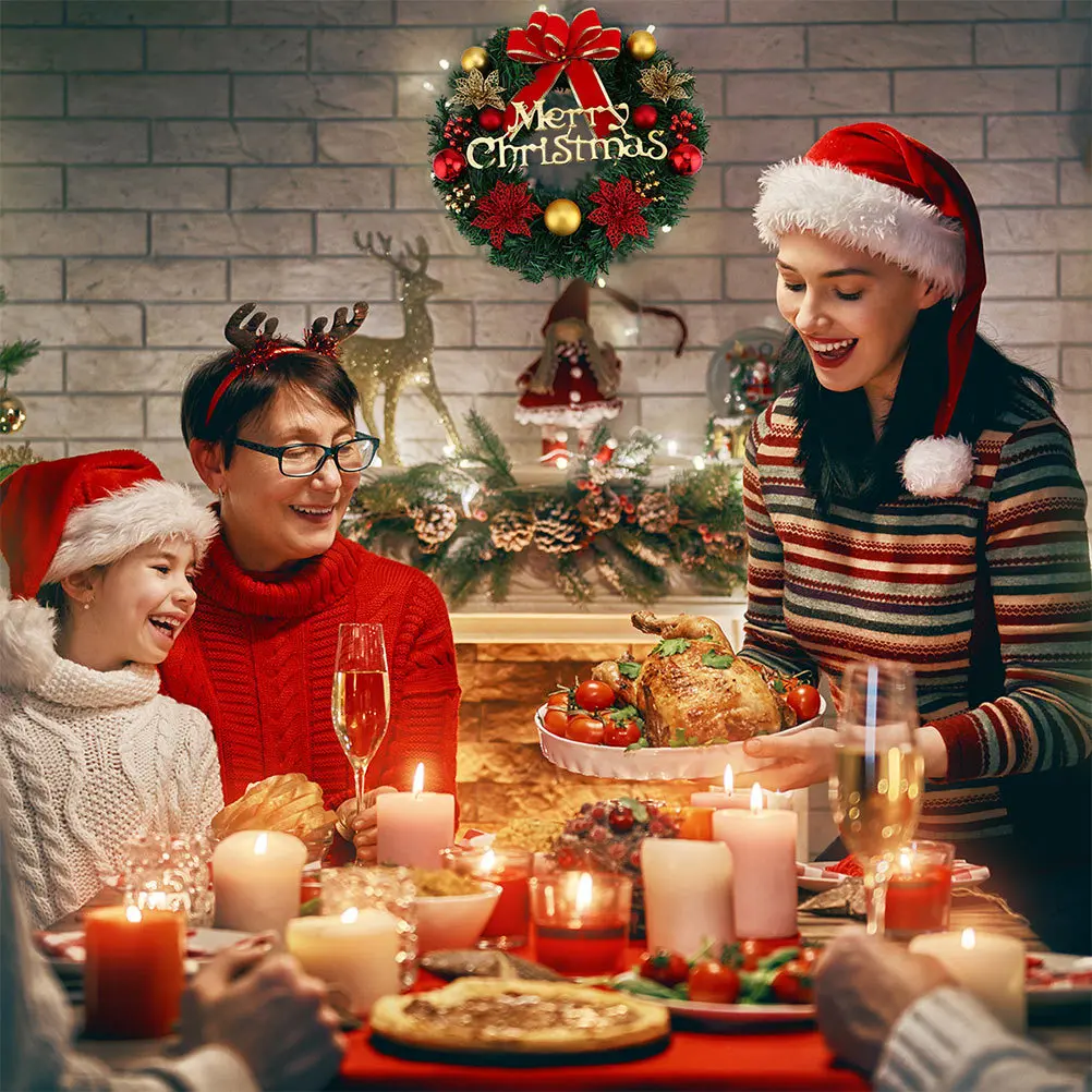 

1 set Christmas Wreath Decor Plastic Pvc Iron Art 4M Led Light Garland Festival Hanging Door Wall Party Xmas Wreath Decorative