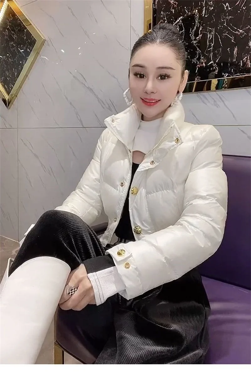 Korean Down Cotton Jacket Women 2025 New Winter Loose Stand-up Collar Casual Short Waterproof Parka Outwear Ladies Warm Overcoat