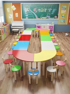 Table de maternelle en bois massif pour enfants, combinaison de dessin de l\'école primaire, classe de formation, cours d\'éducation précoce