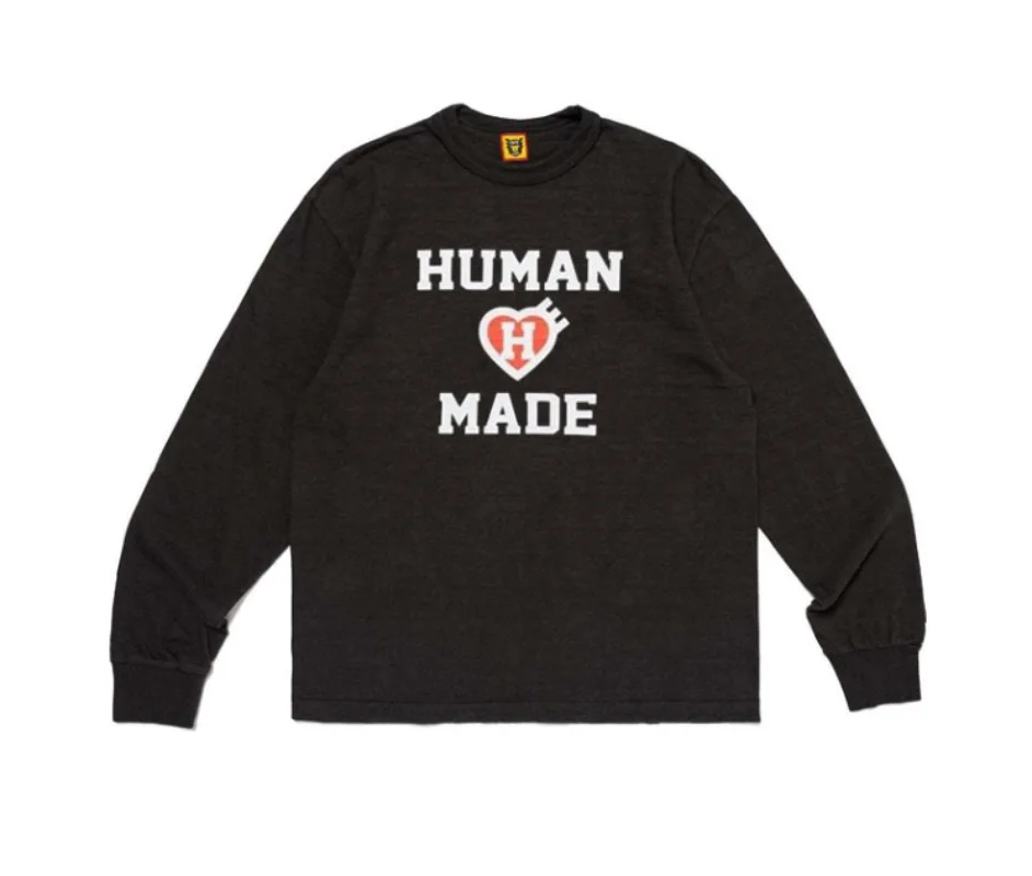2026 New Human Made Heart Print Crewneck Long Sleeve T Shirt Couple Cotton Top
