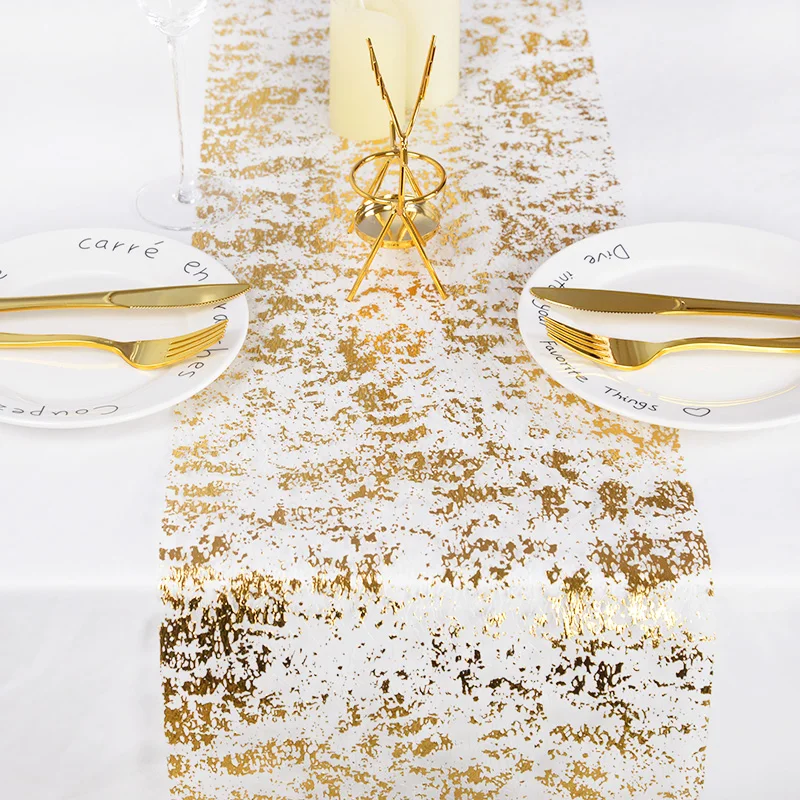 Rose Gold Table Runner Metallic Gold Organza Tulle Roll Thin Mesh Table Runner For Wedding Bridal Shower Birthday Party Decor