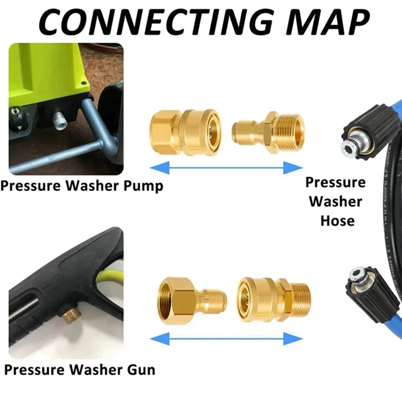 At14 4 peças M22-14Mm para 1/4in conjunto de adaptador de lavadora de pressão, adaptador de acessórios de lavadora de energia kit de conexão rápida de lavadora de pressão