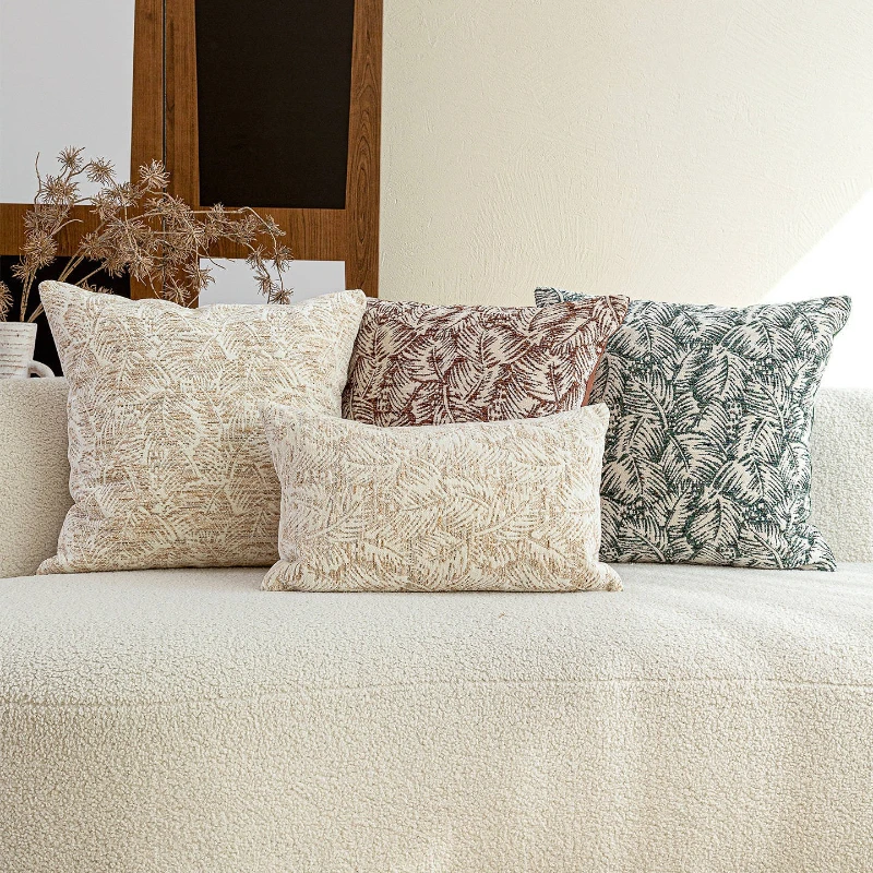French-style Southeast Asian living room sofa cushion cover, chenille single-sided jacquard with banana leaf pattern pillowcase