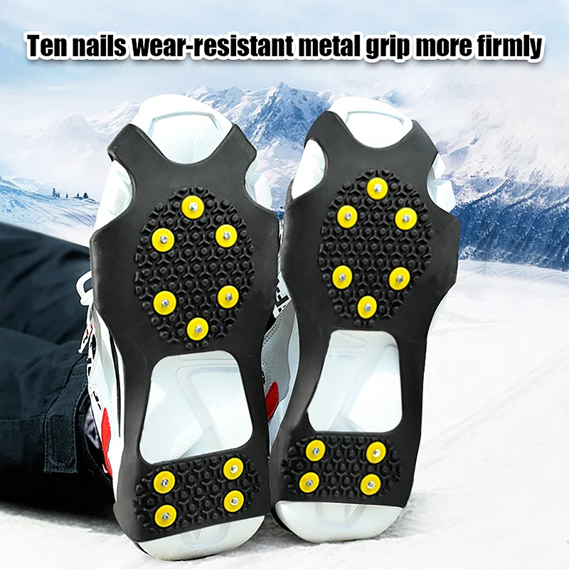 10 Studs Snow Ice Claw Anti-Skid Snow Ice Thermo Plastic Elastomer Climbing Shoes Spikes Grips Cleats Over Shoes Covers Crampons