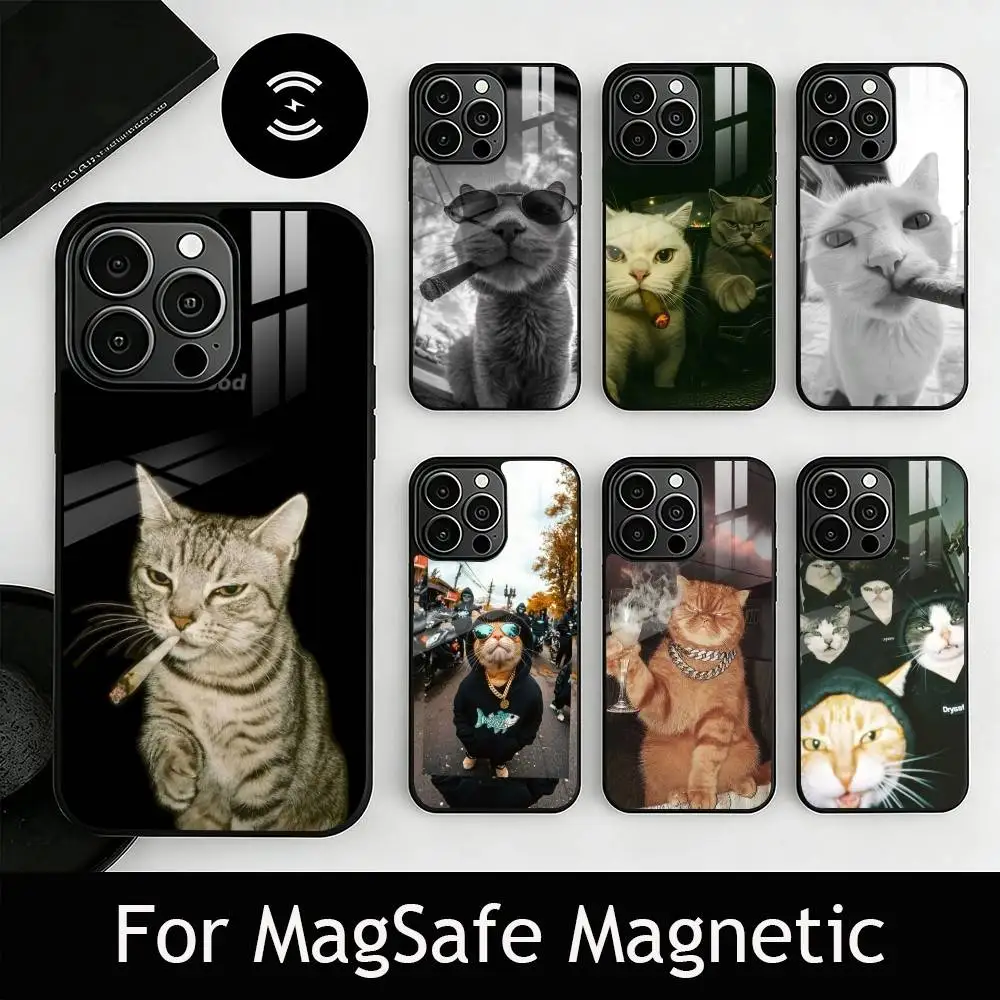 

Cool cat Phone Case For iPhone17,16,15,14,13,12,11 Plus,Pro Magnetic with Magsafe Wireless Charging