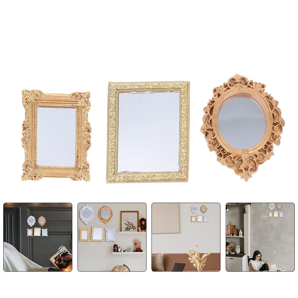 

3Pcs Mini Classical Mirror Plastic Decorative Miniature Mirror for Mini House Decor Micro Landscaping DIY Projects Holiday Gift