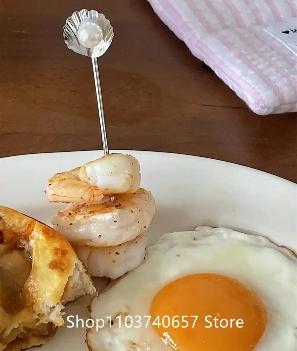 3pcs Stainless Steel Dessert Forks With Small Pearl Shell Fruit Salad Desserts Fork Set Tableware  Table Decortion