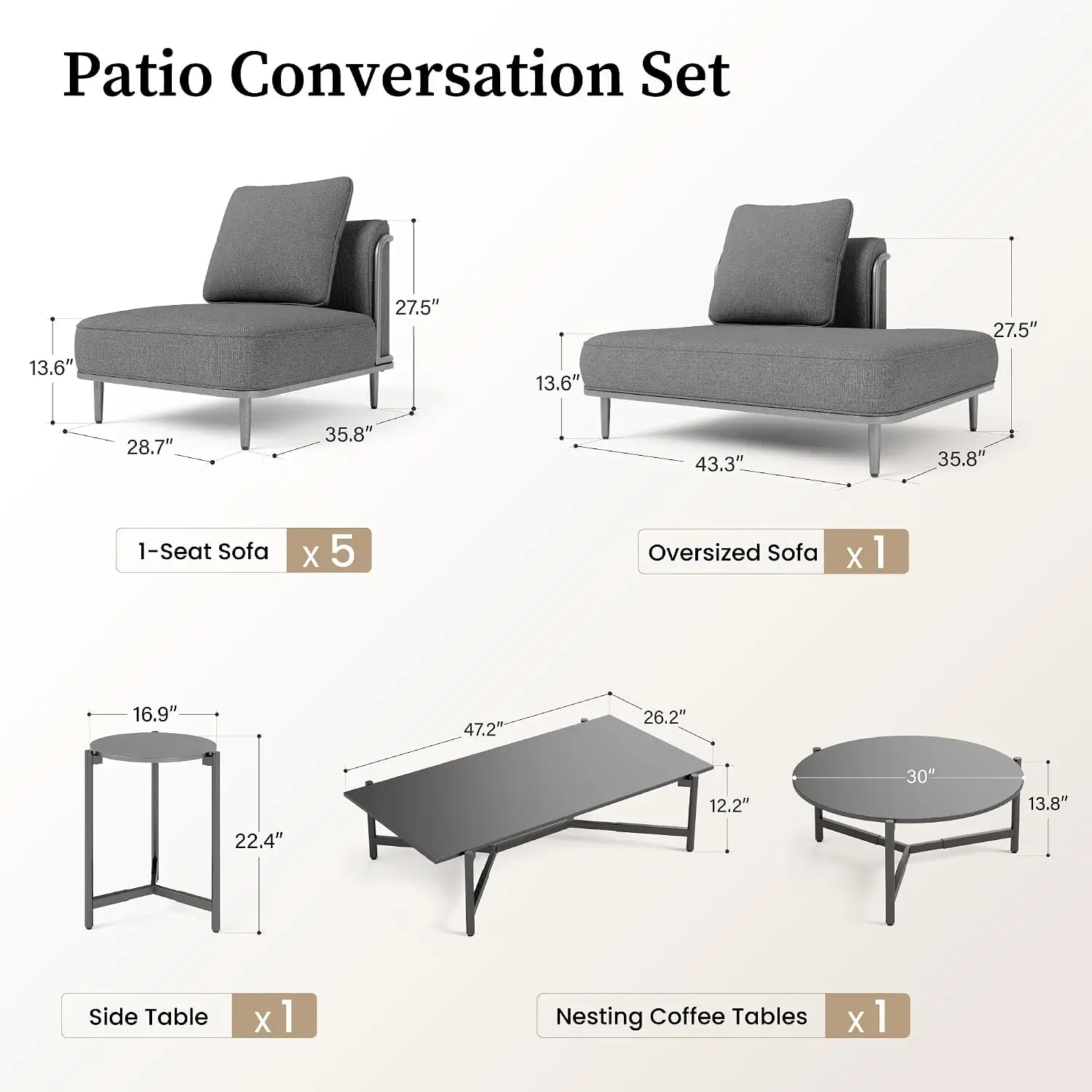 Metal Patio Furniture Set, 10-Seat, 7.1-Inch-Thick Cushions